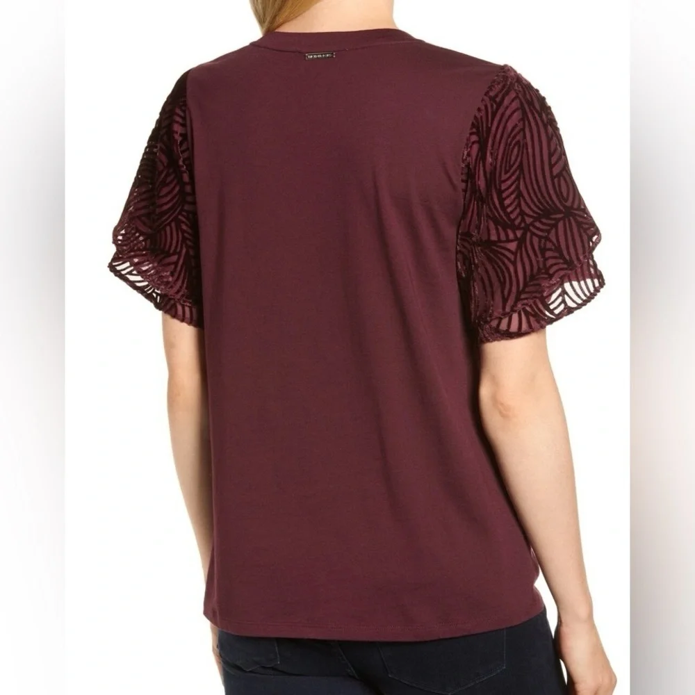 Michael Kors Burgundy Velvet Lace Flutter Sleeve Top
